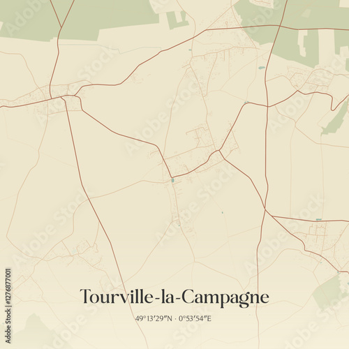 Vintage map of Tourville-la-Campagne, France.