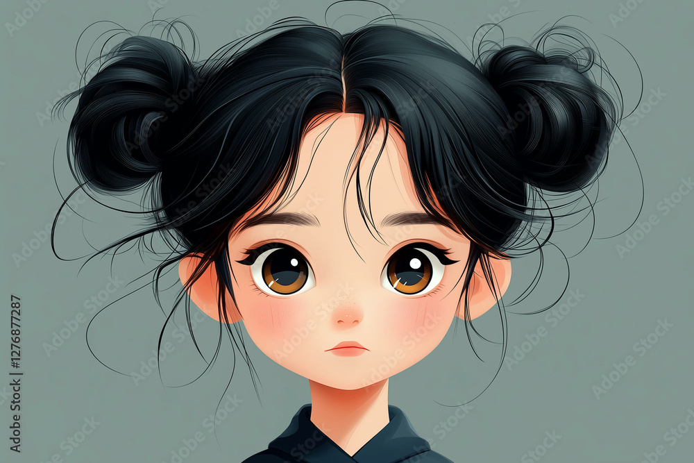 Little manga girl. Cartoon cute anime female character, young beautiful asian kid with cute hairstyle and big eyes clothes. Colorful comic illustration Little manga girl. Cartoon cute anime female character, young beautiful asian kid with cute hairstyle and big eyes clothes. Colorful comic illustration