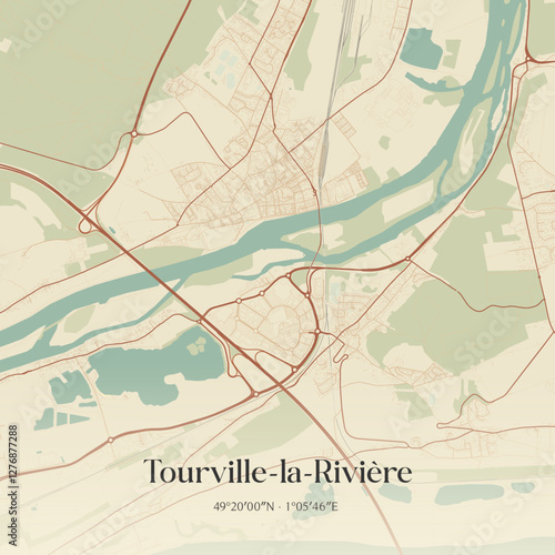 Vintage map of Tourville-la-Rivière, France.