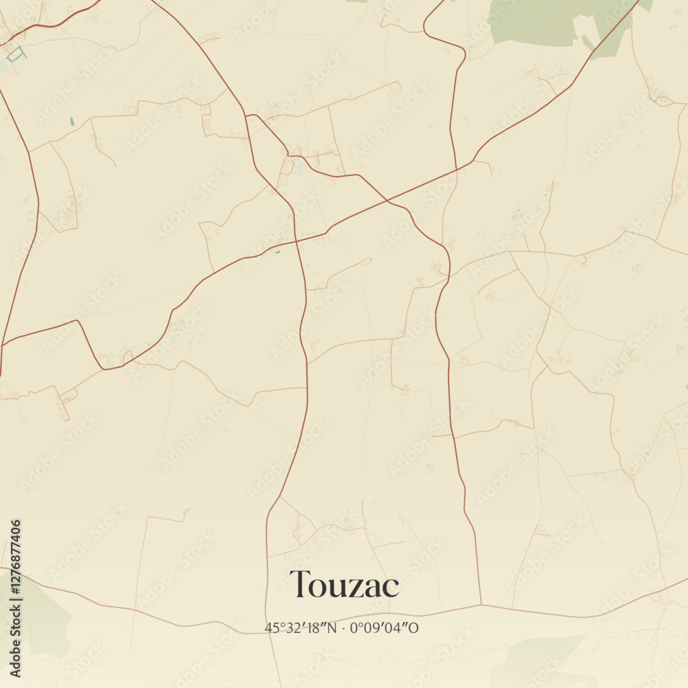 Fototapeta premium Vintage map of Touzac, France.