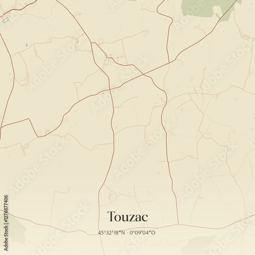Vintage map of Touzac, France.