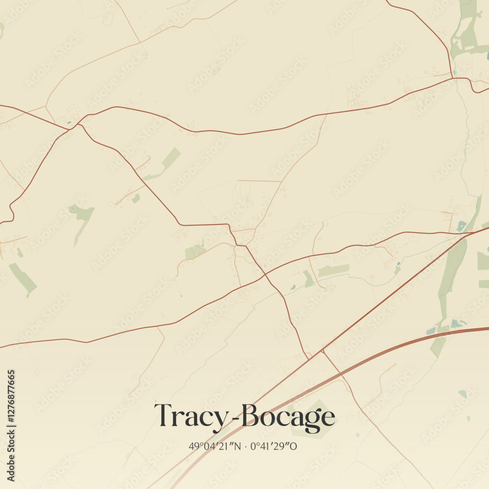 Obraz premium Vintage map of Tracy-Bocage, France.