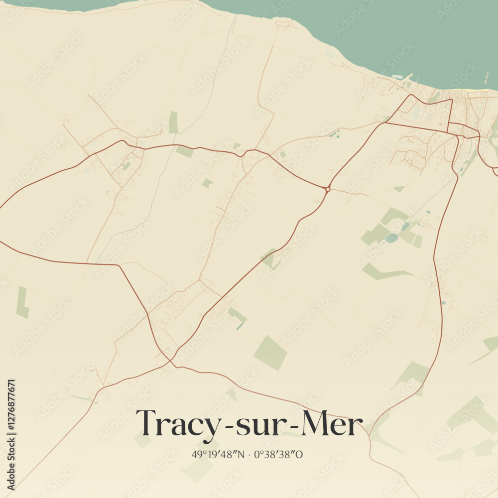 Obraz premium Vintage map of Tracy-sur-Mer, France.