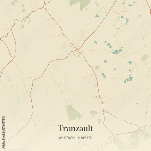 Vintage map of Tranzault, France.