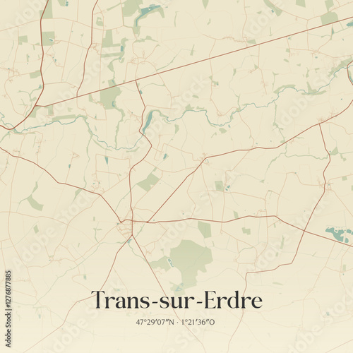 Vintage map of Trans-sur-Erdre, France.