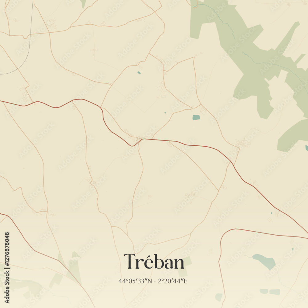 Fototapeta premium Vintage map of Tréban, France.