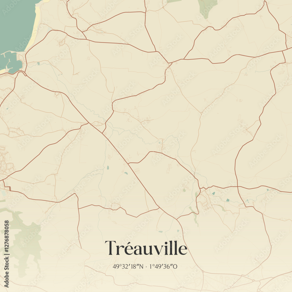 Fototapeta premium Vintage map of Tréauville, France.