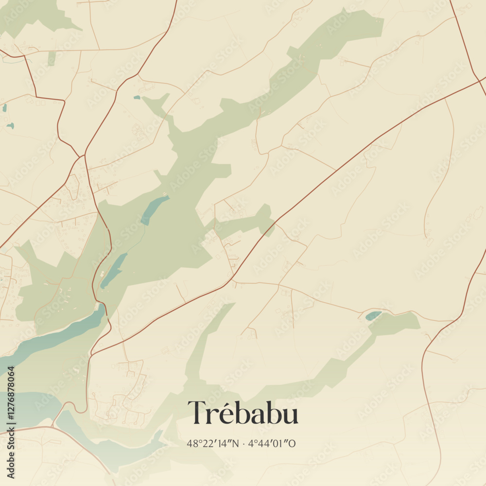 Fototapeta premium Vintage map of Trébabu, France.