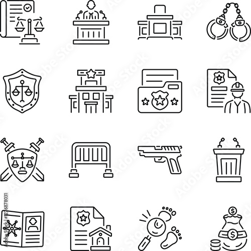 Collection of Linear Style Court Icons 

