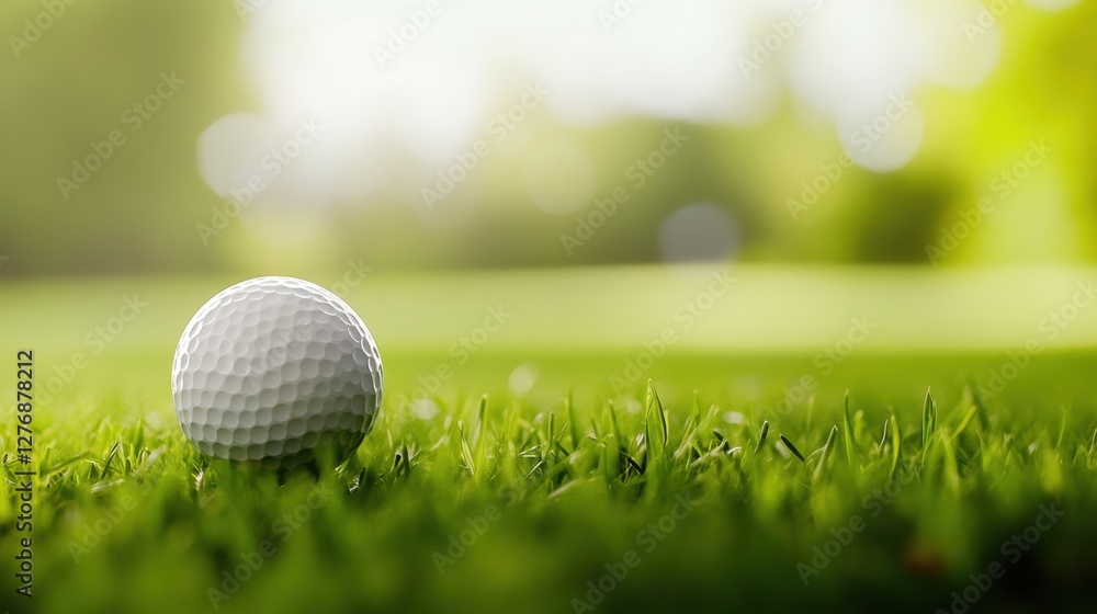 Obraz premium Closeup view of golf ball on green grass lawn