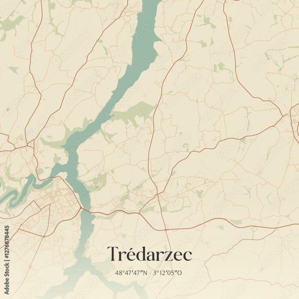 Fototapeta premium Vintage map of Trédarzec, France.