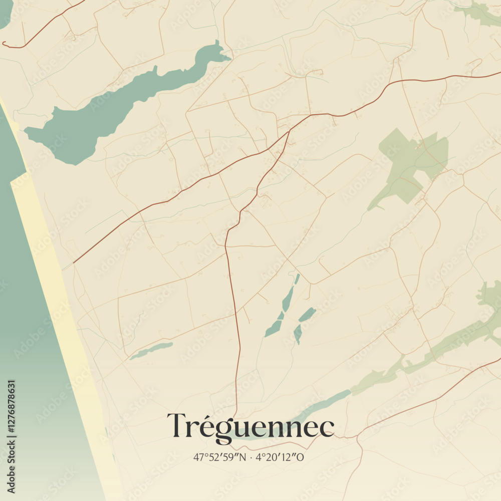 Obraz premium Vintage map of Tréguennec, France.