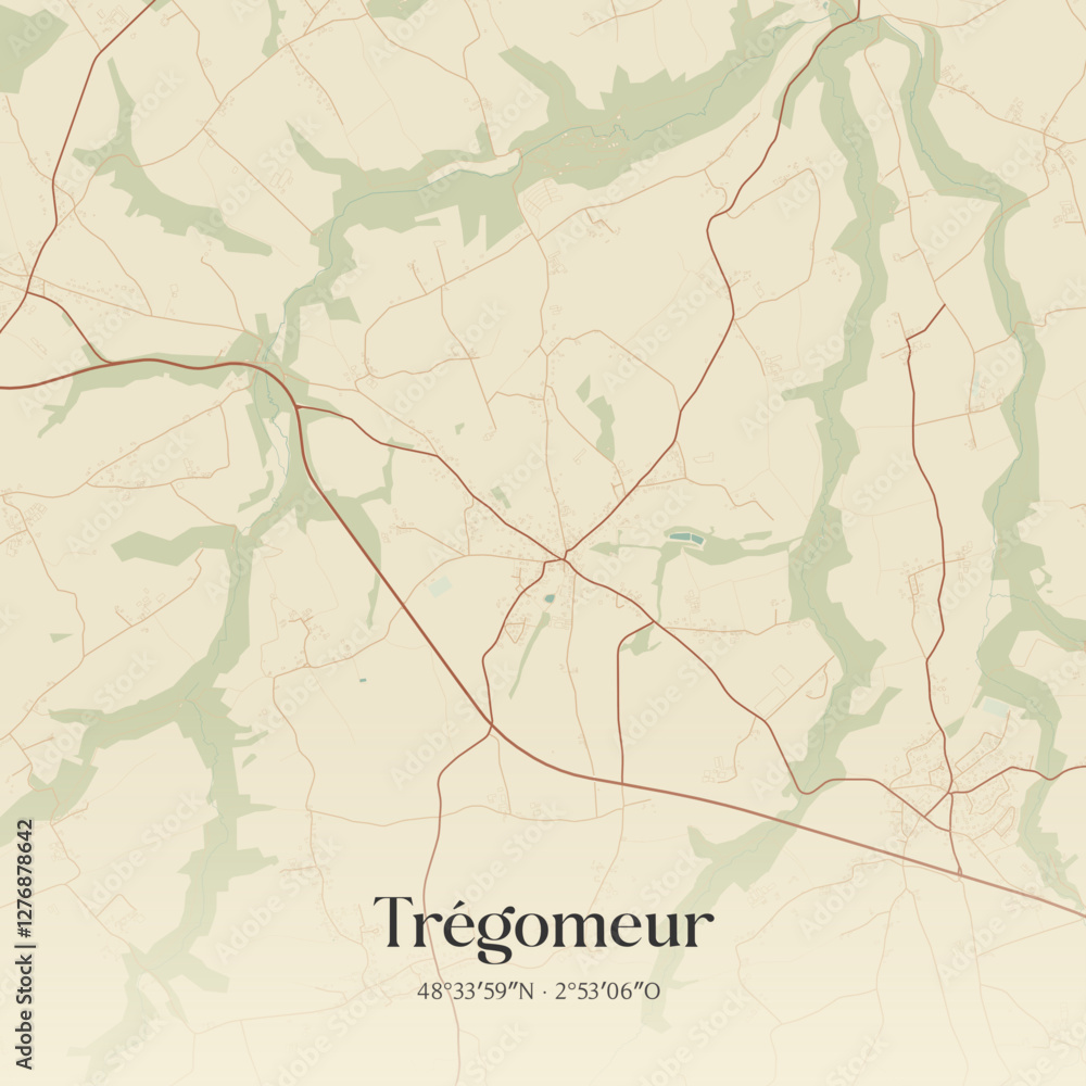 Fototapeta premium Vintage map of Trégomeur, France.