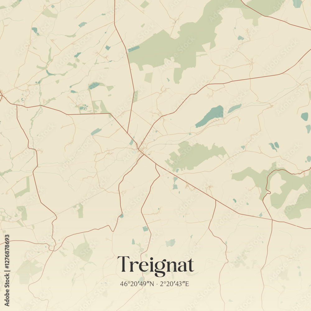 Fototapeta premium Vintage map of Treignat, France.