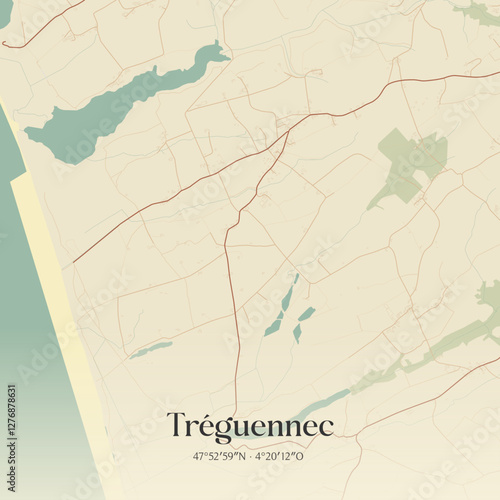Vintage map of Tréguennec, France.