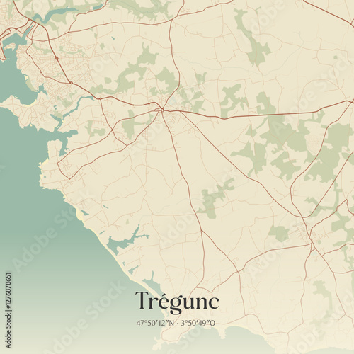 Vintage map of Trégunc, France.