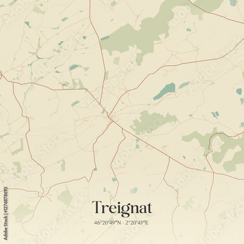 Vintage map of Treignat, France.
