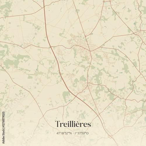 Vintage map of Treillières, France.