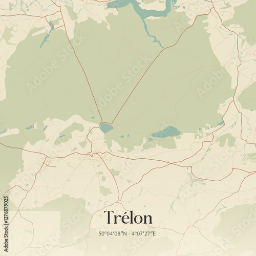 Vintage map of Trélon, France.
