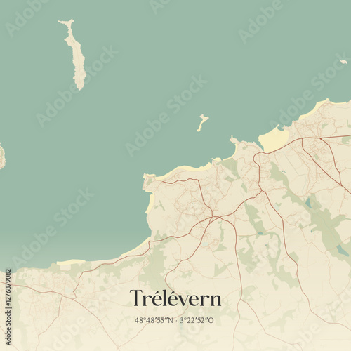 Vintage map of Trélévern, France.