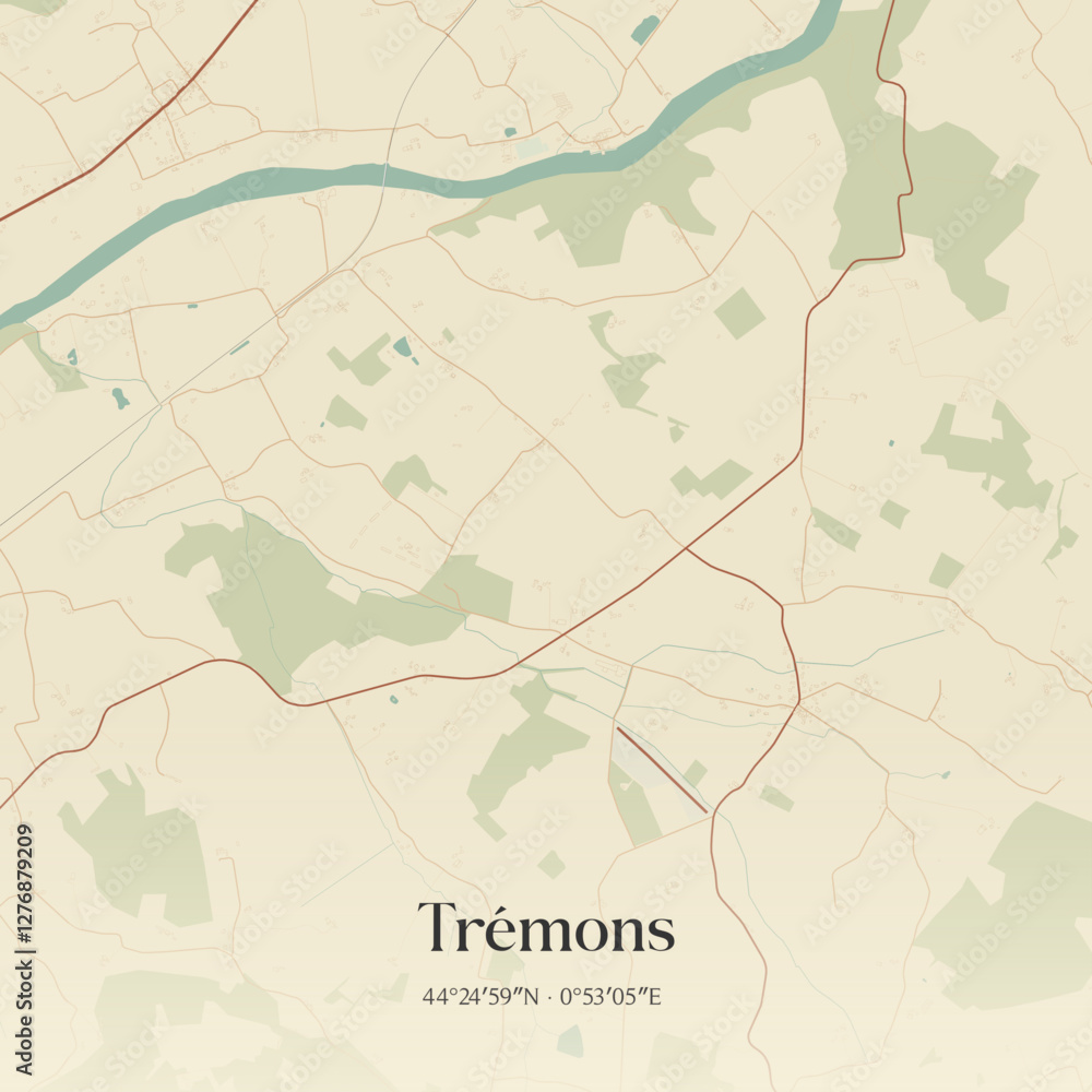 Fototapeta premium Vintage map of Trémons, France.