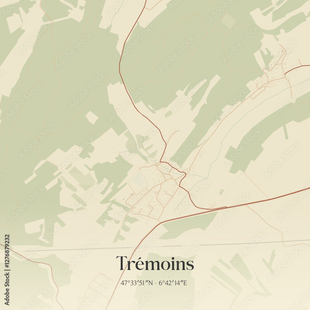 Fototapeta premium Vintage map of Trémoins, France.