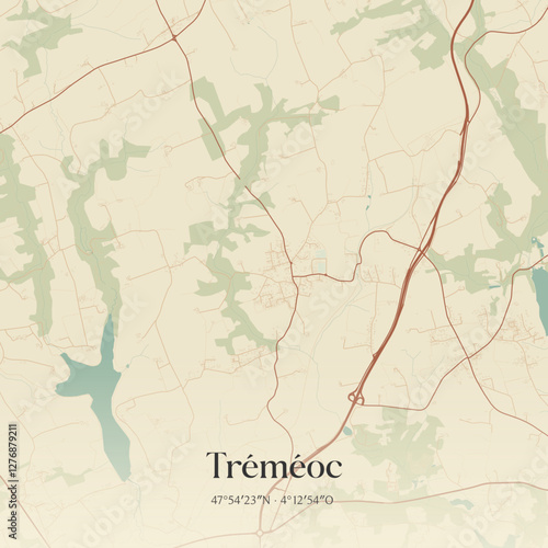 Vintage map of Tréméoc, France.