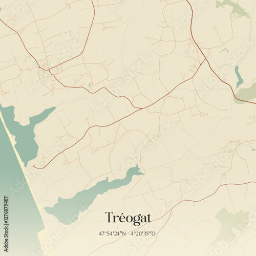 Vintage map of Tréogat, France.