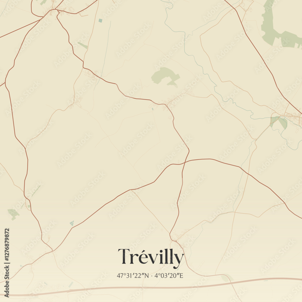 Fototapeta premium Vintage map of Trévilly, France.