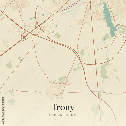 Vintage map of Trouy, France.