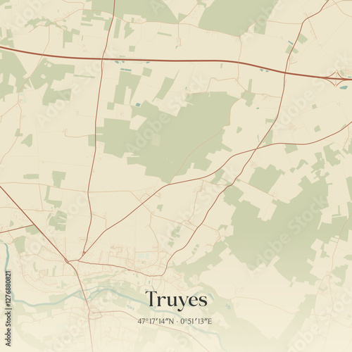 Vintage map of Truyes, France.