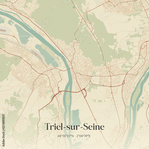 Vintage map of Triel-sur-Seine, France.