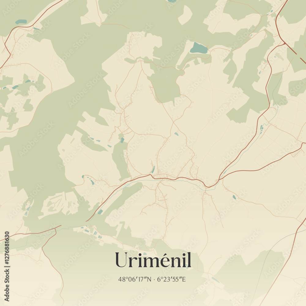 Fototapeta premium Vintage map of Uriménil, France.