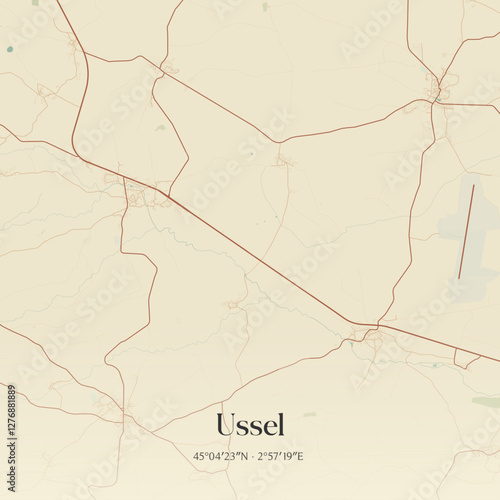 Vintage map of Ussel, France.