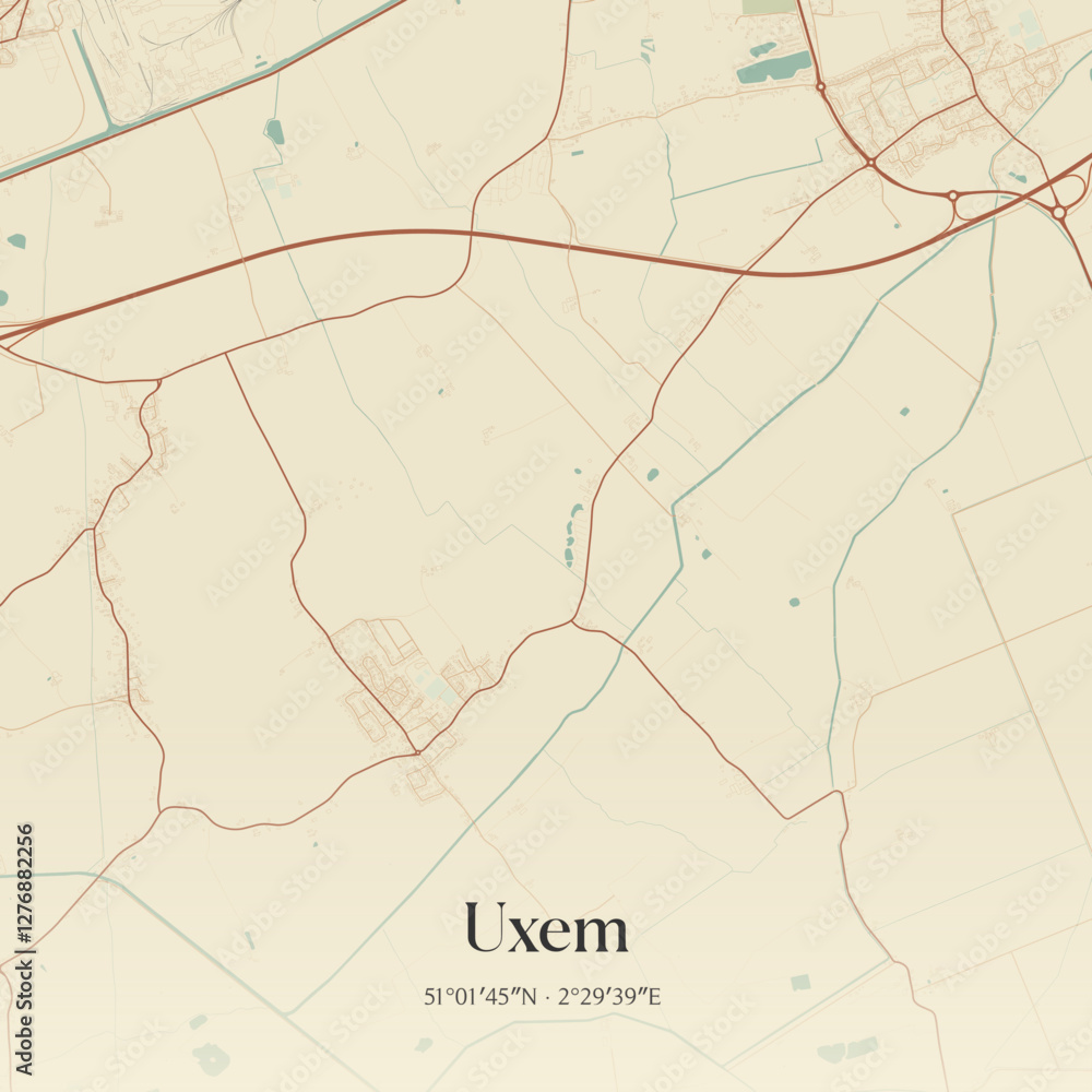 Fototapeta premium Vintage map of Uxem, France.