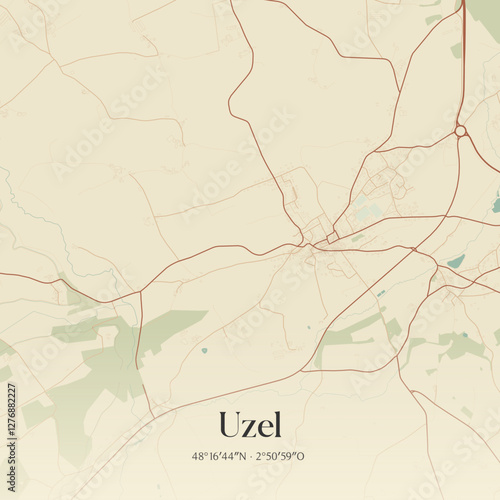 Vintage map of Uzel, France.