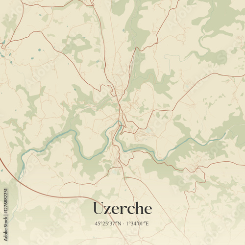Vintage map of Uzerche, France.