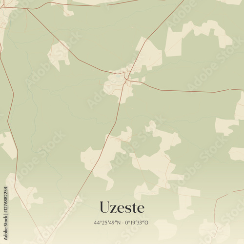 Vintage map of Uzeste, France.