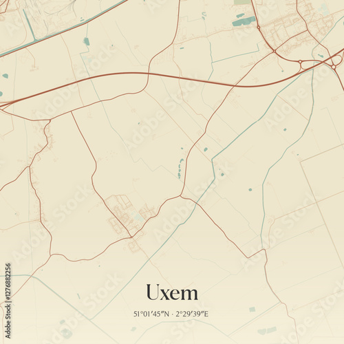 Vintage map of Uxem, France.