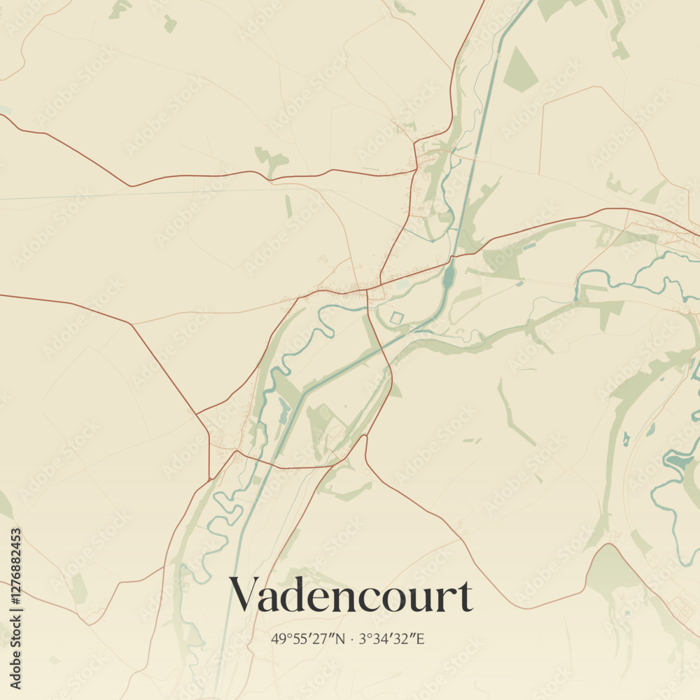 Fototapeta premium Vintage map of Vadencourt, France.