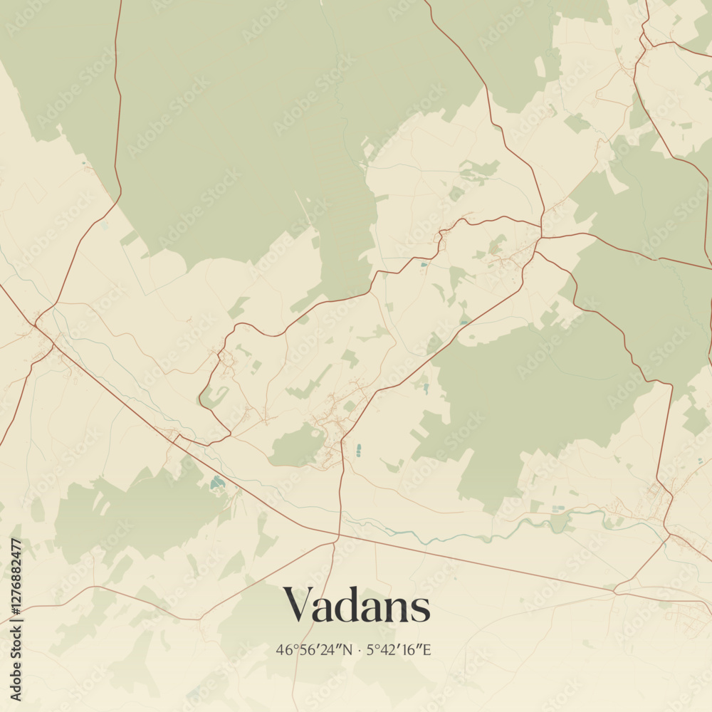 Obraz premium Vintage map of Vadans, France.