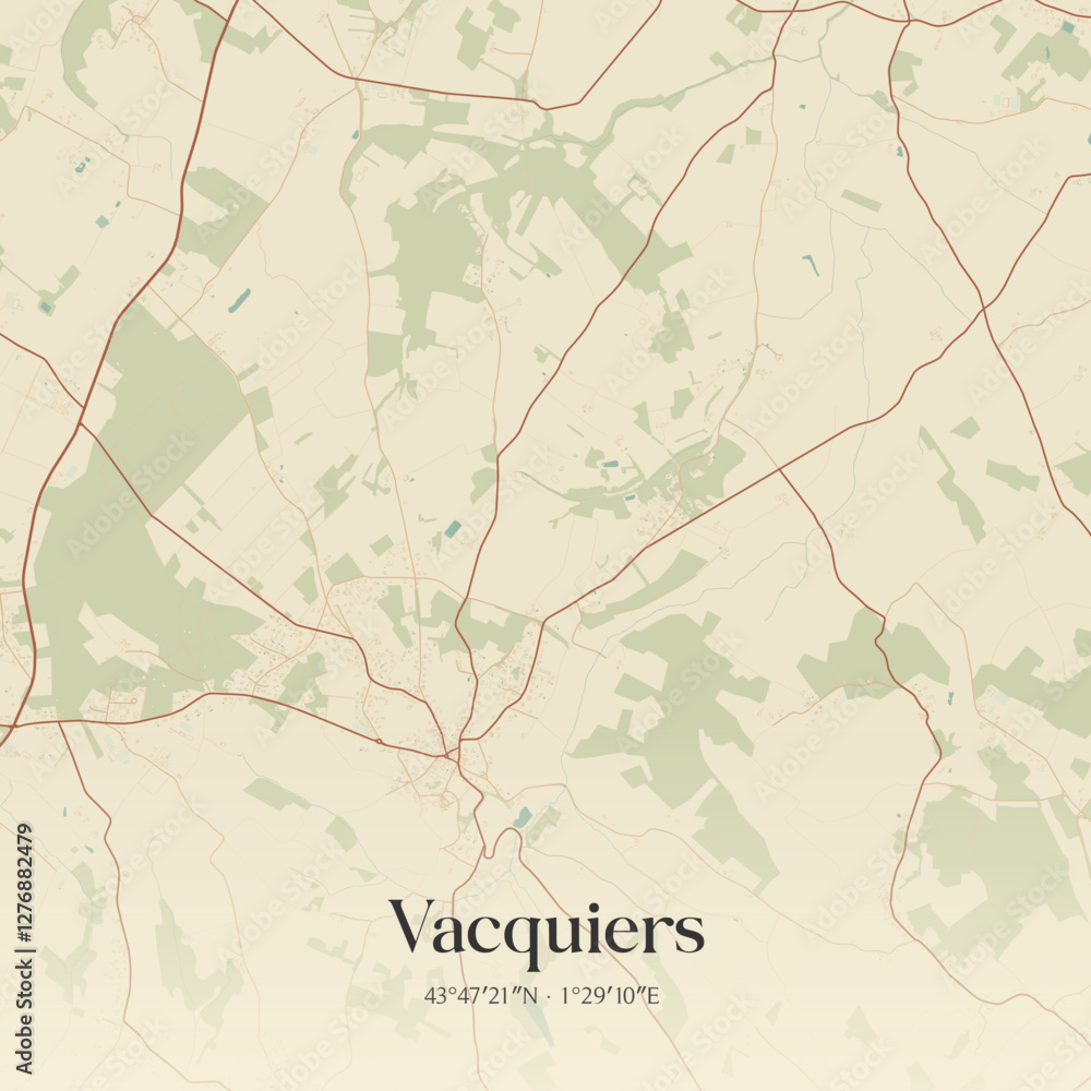 Fototapeta premium Vintage map of Vacquiers, France.