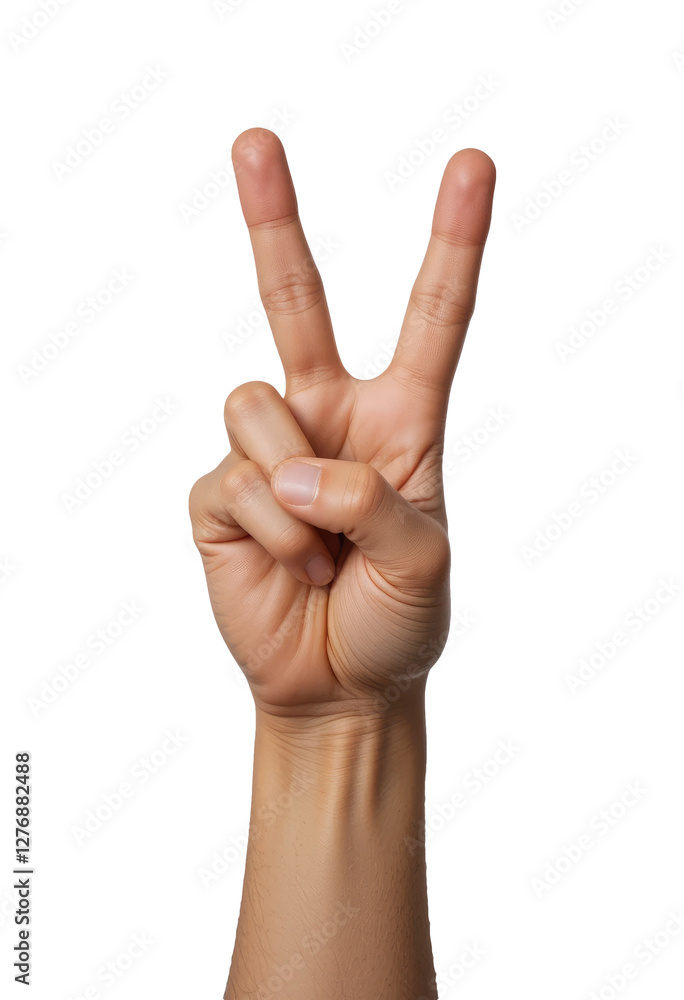 Human Hand Showing Victory Sign on Transparent PNG Background. Human Hand Showing Victory Sign on Transparent PNG Background.