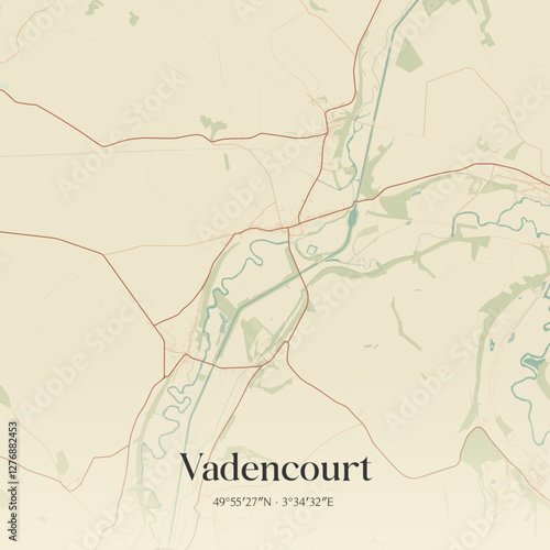 Vintage map of Vadencourt, France.
