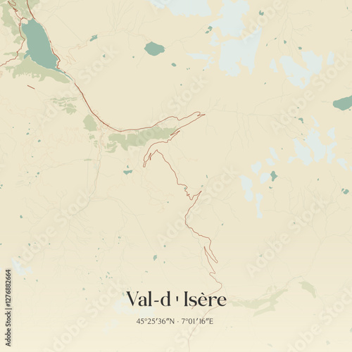 Vintage map of Val-d'Isère, France.