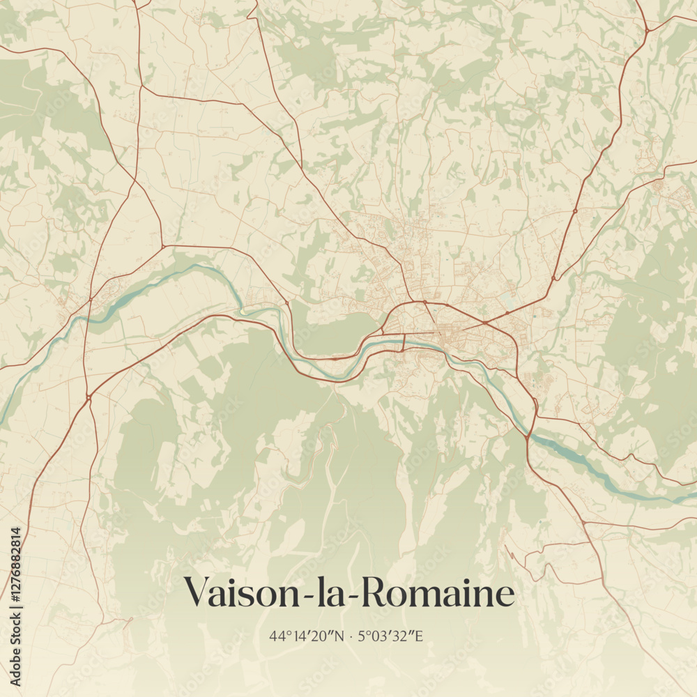 Fototapeta premium Vintage map of Vaison-la-Romaine, France.