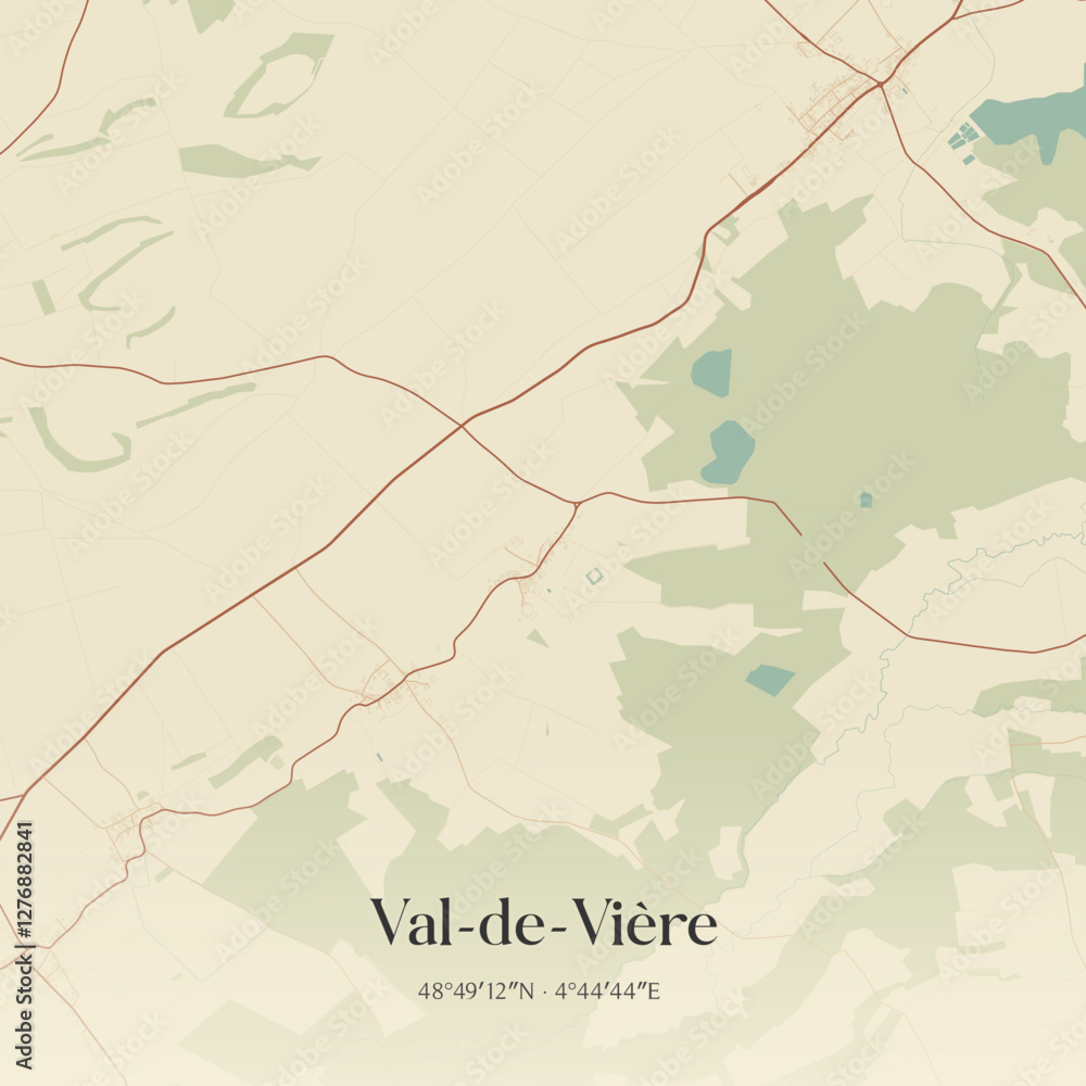 Fototapeta premium Vintage map of Val-de-Vière, France.