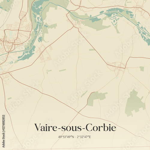 Vintage map of Vaire-sous-Corbie, France.