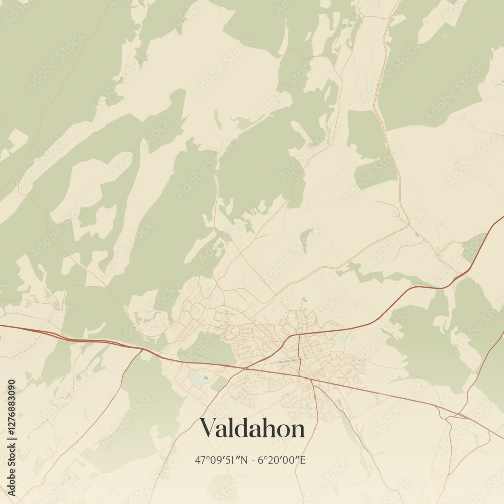 Fototapeta premium Vintage map of Valdahon, France.