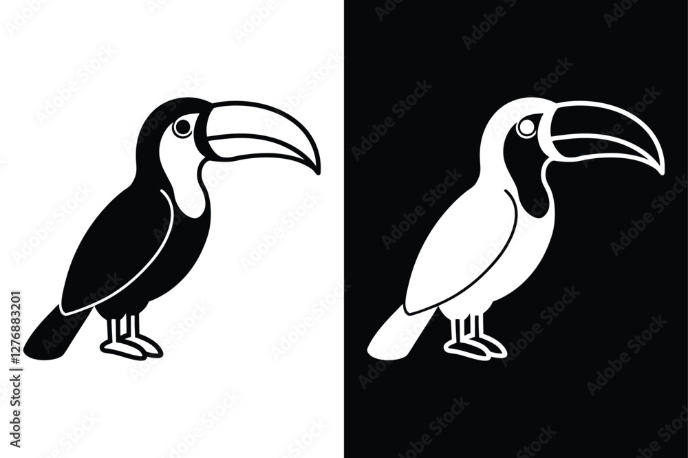 Obraz premium Toucan Bird Silhouette Vector Icon Black And White Background.